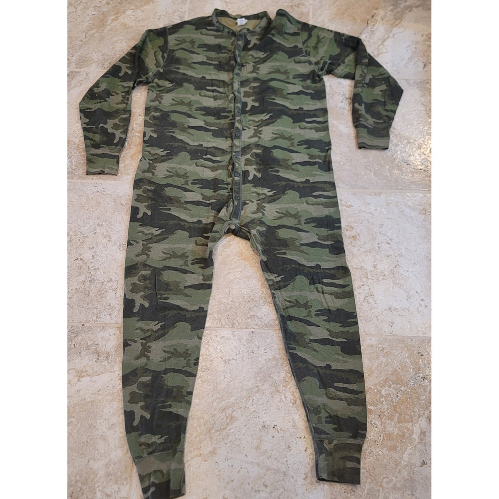 L.L. BEAN mens Two Layer Camouflage Union Suit thermal sz M wool blend MiCanada